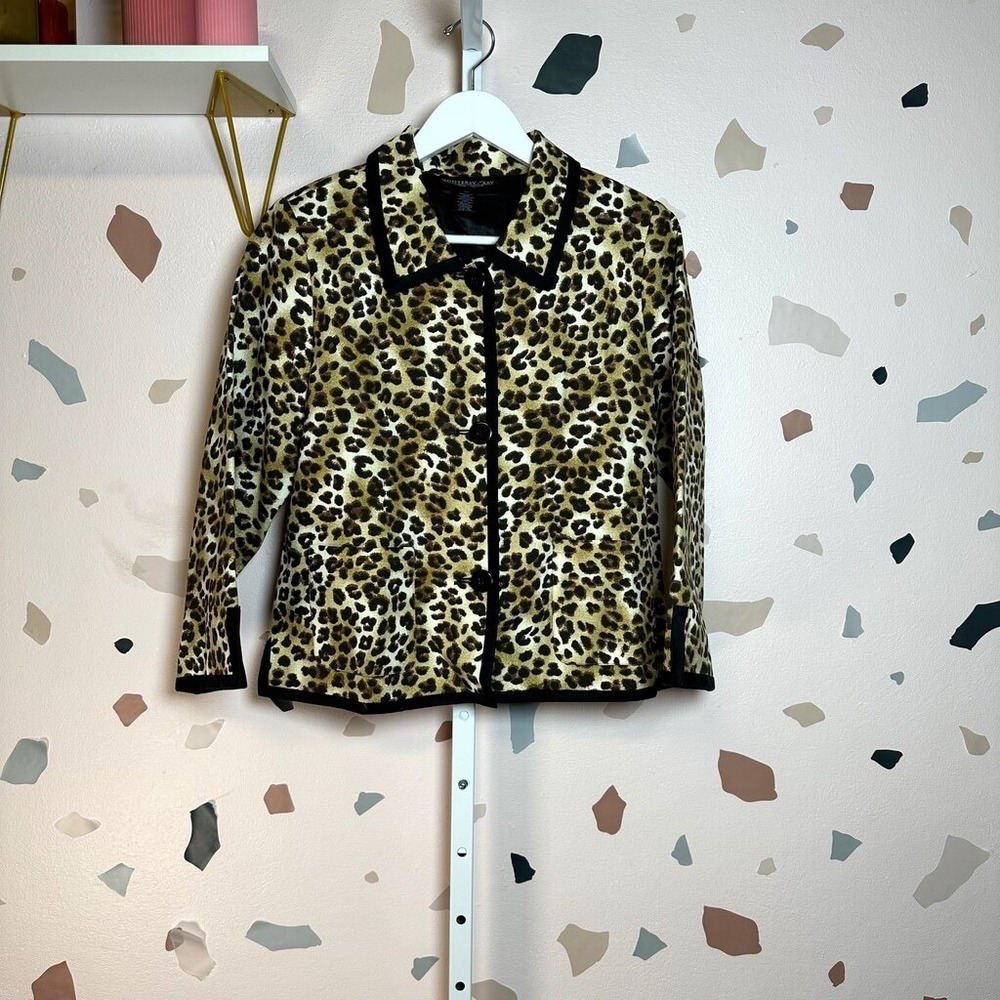 MONTEREY BAY Tan Leopard Print Button Front Trimmed Jacket PM